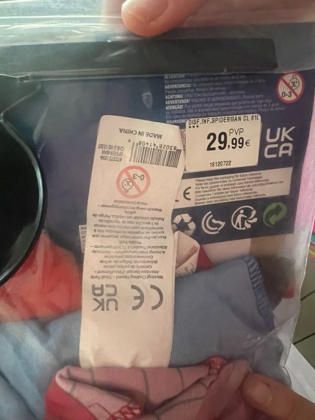 Disfraz Spiderman Marvel Talla 8-10 años