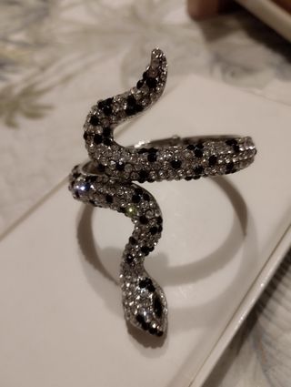 Pulsera Serpiente Brillante Plata Negra