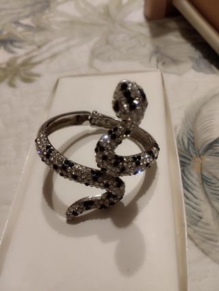 Pulsera Serpiente Brillante Plata Negra