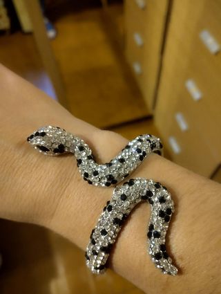 Pulsera Serpiente Brillante Plata Negra