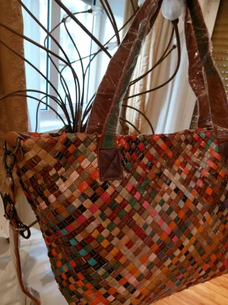 Borsa vera pelle artigianale multicolore