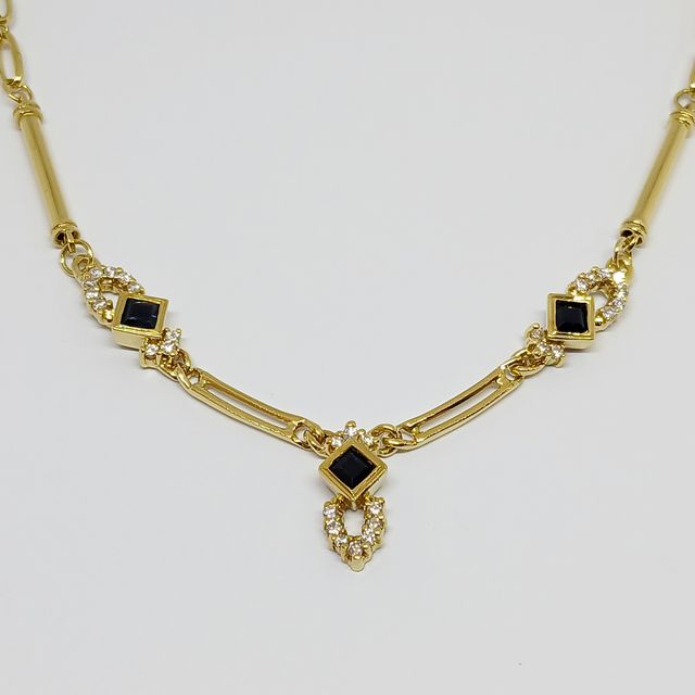 Gargantilla Oro Colgantes Zafiros Brillantes