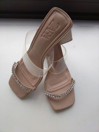 Sandalias Zara Tacon Transparente Brillantes