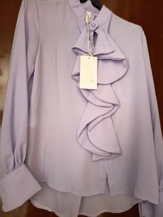 Camicia donna viola con ruches