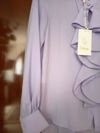 Camicia donna viola con ruches
