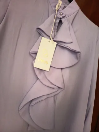 Camicia donna viola con ruches