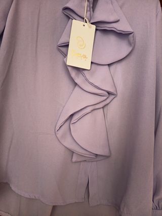 Camicia donna viola con ruches