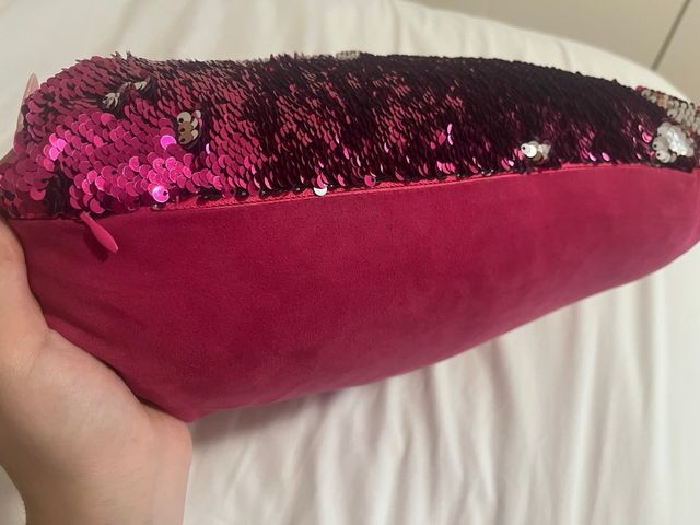 Cojín reversible lentejuelas rosa y plata