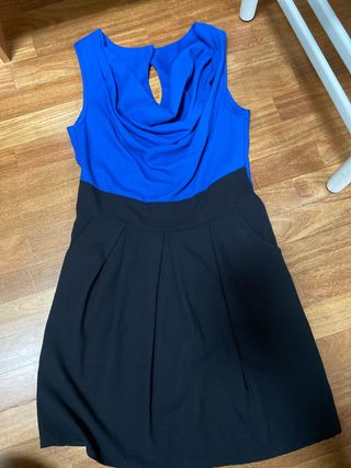 Abito donna elegante blu e nero con tasche