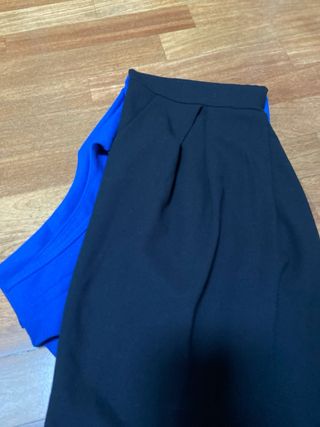 Abito donna elegante blu e nero con tasche