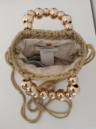 Bolso fiesta mini dorado con perlas