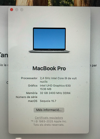 MacBook Pro 2019 15 pulgadas i9 8 núcleos 2.4 GHz 