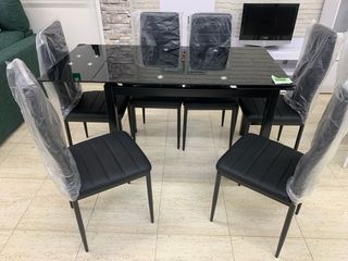 Mesa de comedor cristal negro extensible 