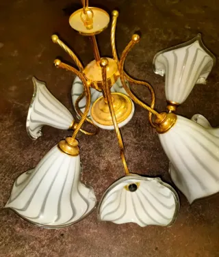 Lampadario ottone e vetro Murano