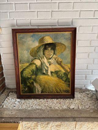 Cuadro paisaje. Niña espiga rota. campestre