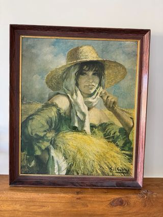 Cuadro paisaje. Niña espiga rota. campestre