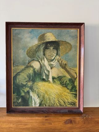 Cuadro paisaje. Niña espiga rota. campestre