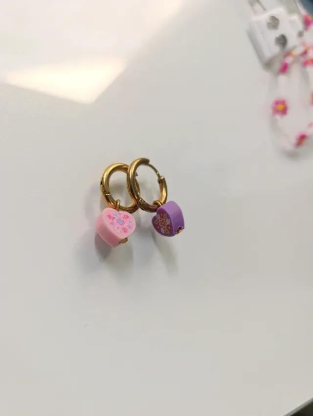 Pendientes acero corazón rosa y morado