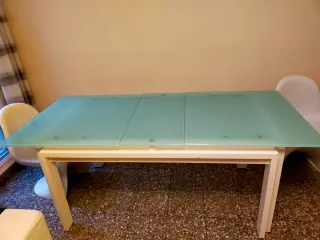 Mesa Comedor Cristal Extensible Blanca