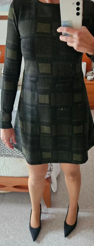 Vestido Zara Negro y Verde 