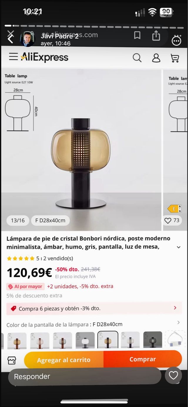 Lámpara moderna cristal y metal