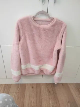 Sudadera pelo suave rosa y blanco, talla 14/15