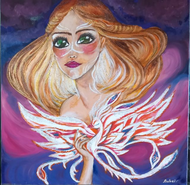 Pintura mujer ave fénix
