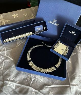 Conjunto Swarovski Espectacular Plata Turquesa