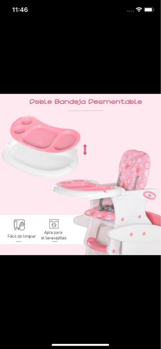 Trona de bebé rosa y blanca