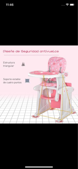 Trona de bebé rosa y blanca