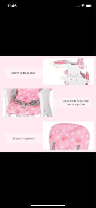 Trona de bebé rosa y blanca