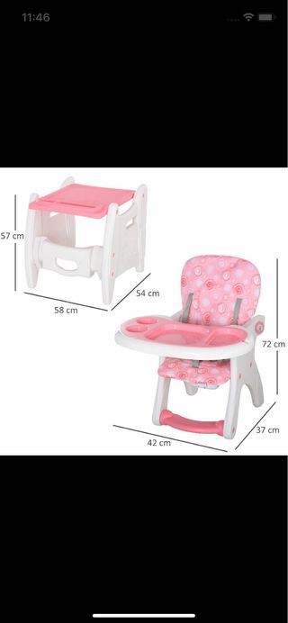 Trona de bebé rosa y blanca