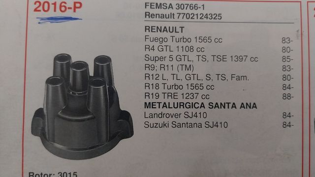 Tapa Distribuidor 2016 P Coche Clásico