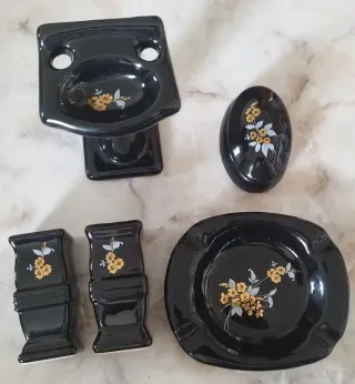  Posacenere vintage in ceramica nera 