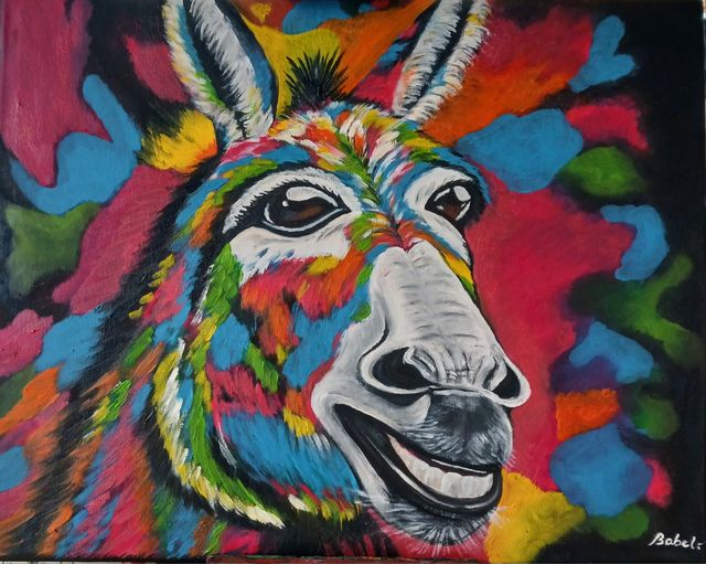 Pintura,  el burro, la felicidad