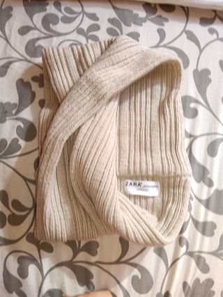 Gorro y bufanda de lana para niño color beige