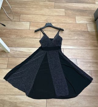 Vestito S nero e argento scintillante per feste 