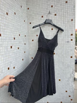 Vestito S nero e argento scintillante per feste 