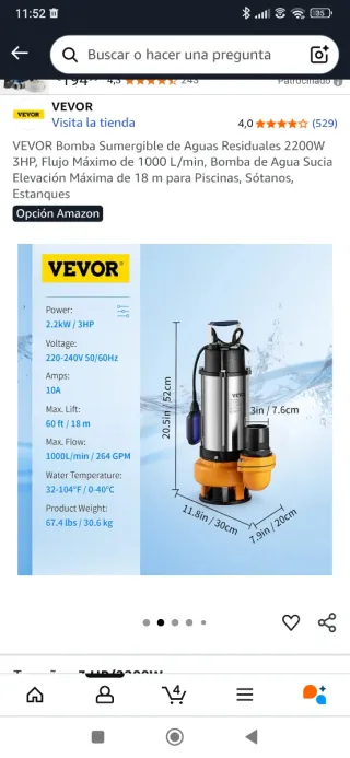 Bomba  VEVOR 2200 de potencia