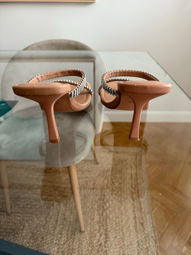 Sandalias Zara con Cristales Beige y Plata