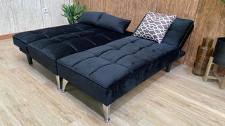 Sofá cama modular negro terciopelo