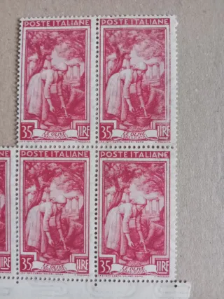 5 Francobolli Italia Lire 35 , anno 1950 .