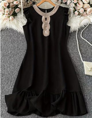 Vestido Casual de Mujer con Cuello Redondo y Adorn