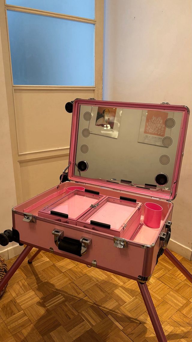 Maletín Tocador Rosa con Espejo y Luces