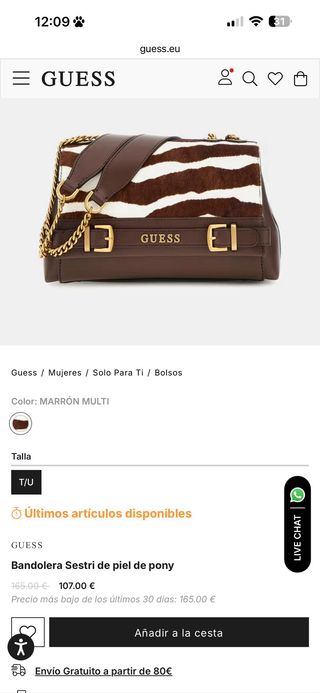 Bolso Guess estampado cebra y detalles marrones
