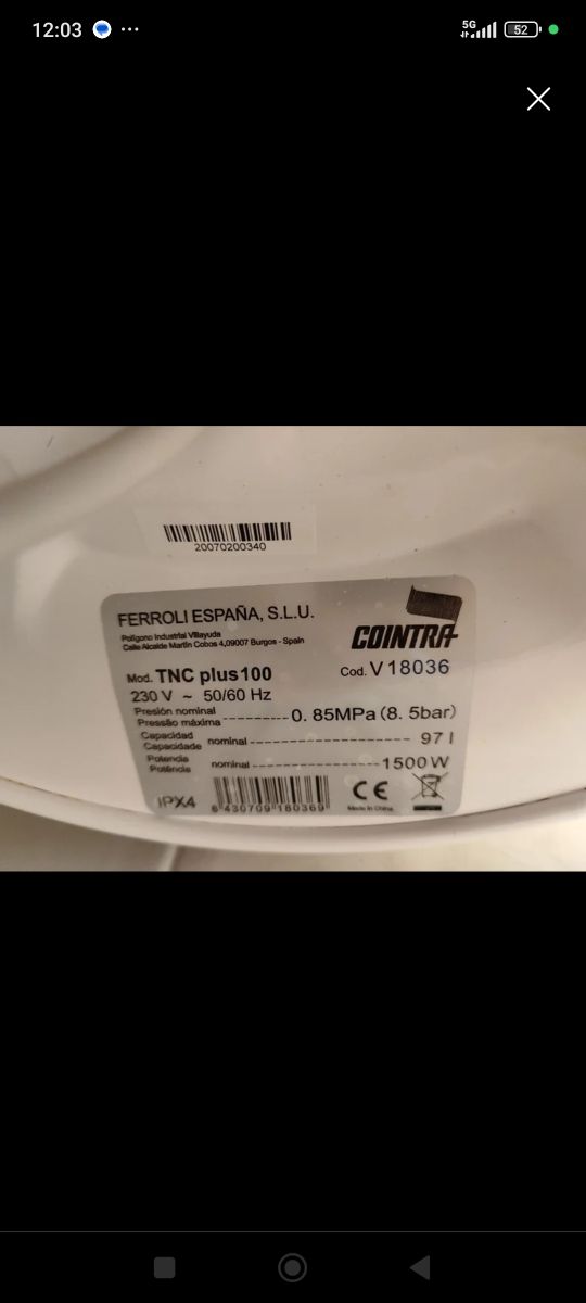 Calentador eléctrico de 100 litros