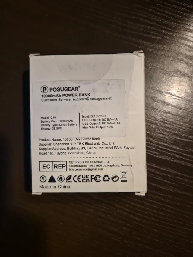 POSUGEAR Power Bank 10000 mAh Nero