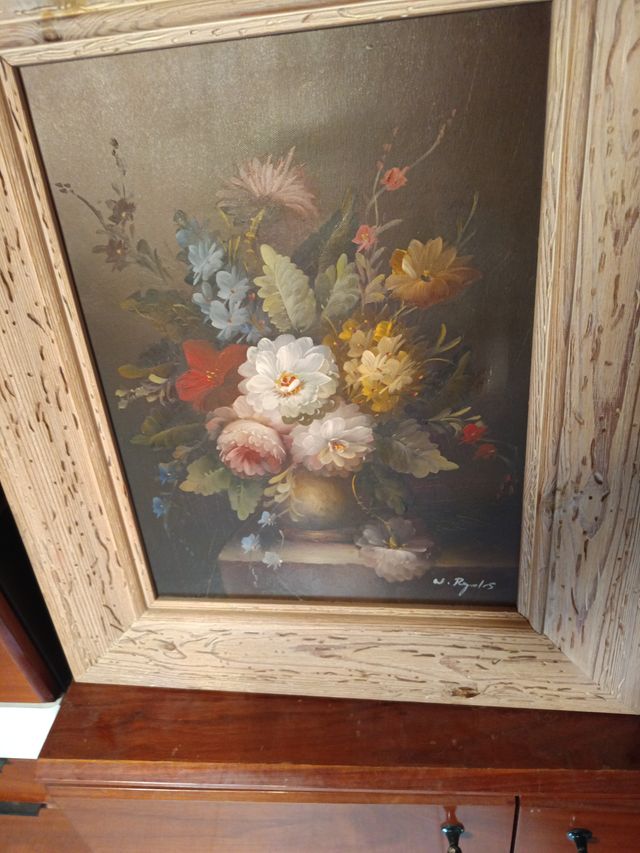 Lienzo al óleo de flores enmarcado