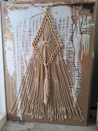 Cuadro Decorativo Macramé y Lienzo