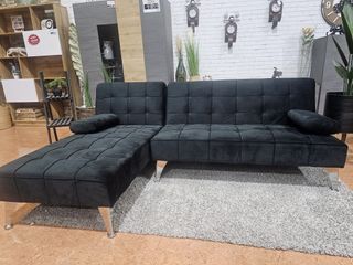 Sofá Cama Chaise Longue Negro/Gris